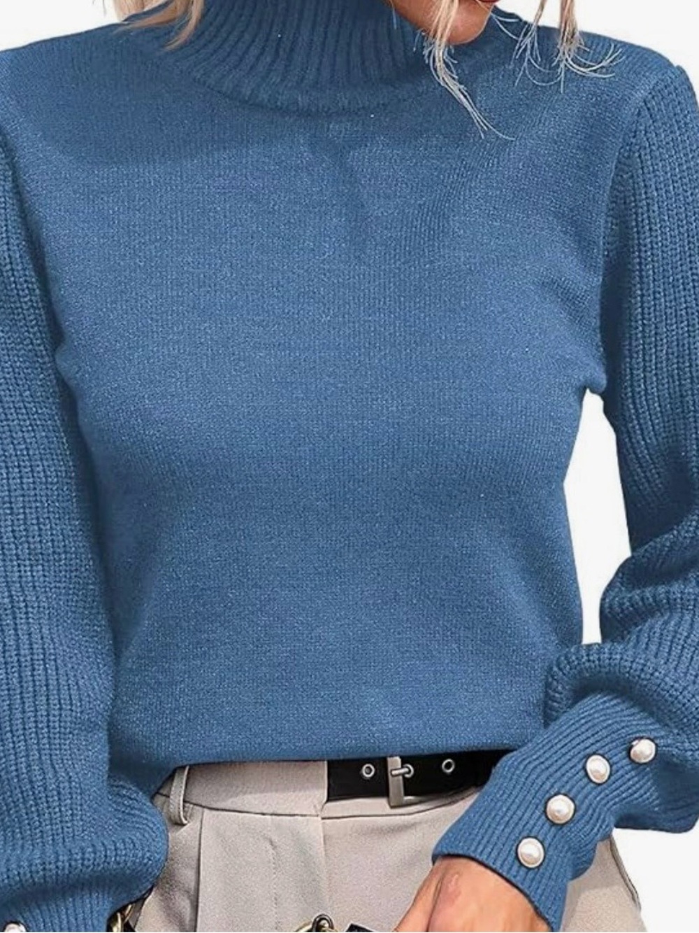 Mock neck, pullover sweater.